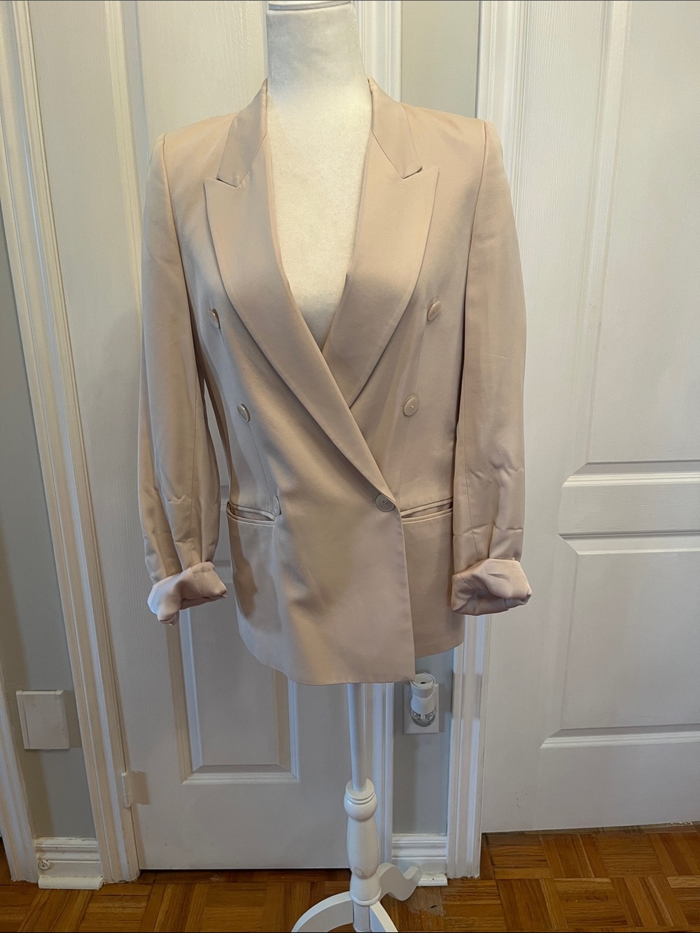 Zara Double-Breasted Blazer in Light Blush